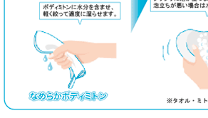 株式会社テンユー_使用方法1-3_ファシネ_しっとりボディタオル・なめらかボディミトン